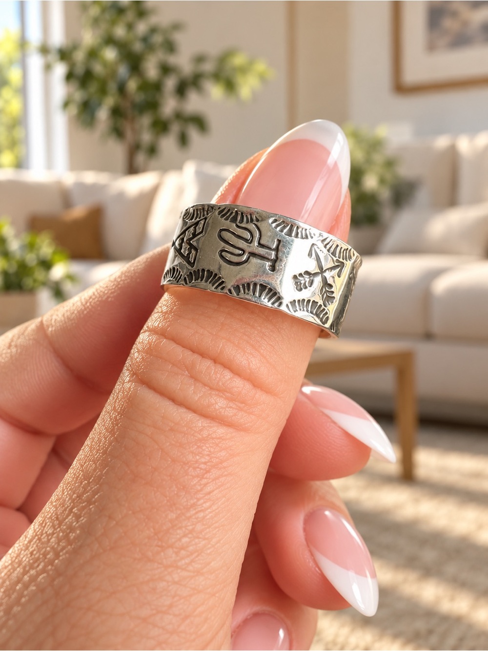 Sterling Silver Southwest Stamping Adjustable Band 🪶 Ring. Men’s or women’s!